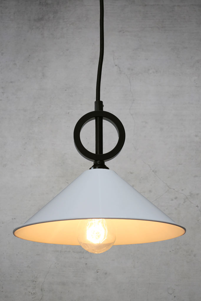 White small pendant light with black cord without disc