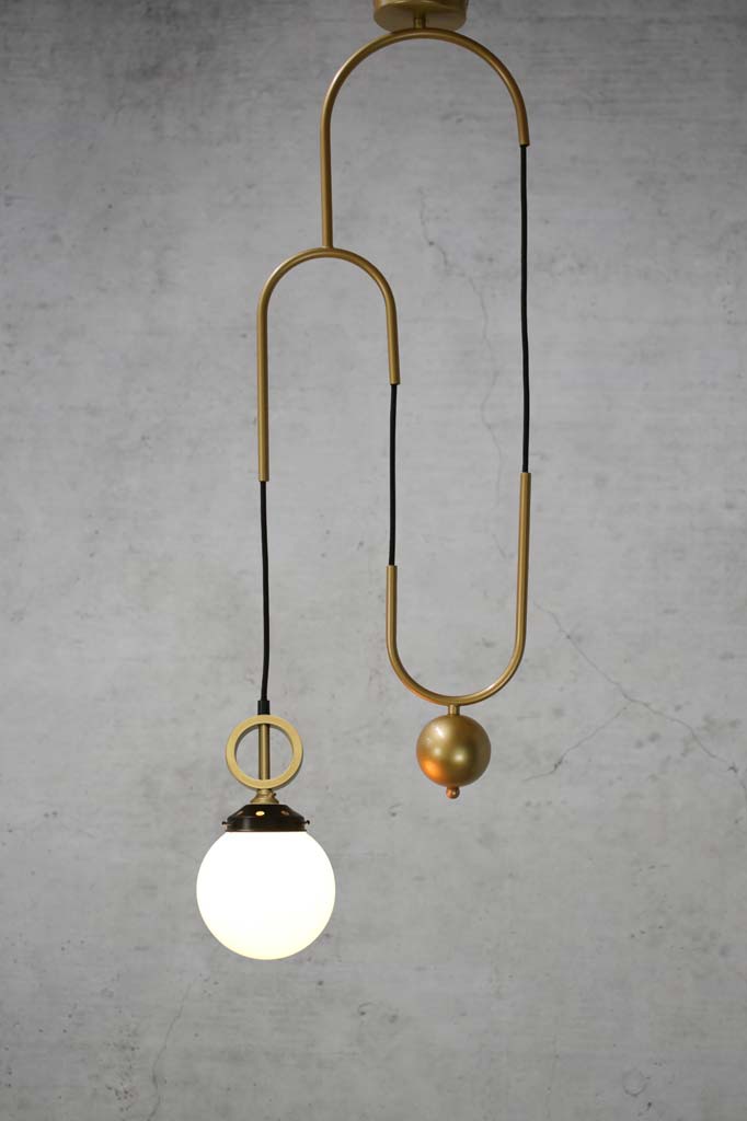 Opal pendant light with gold brass pulley cord without disc