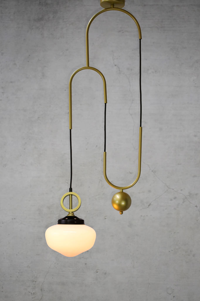 Opal glass gold brass cord pendant light without disc