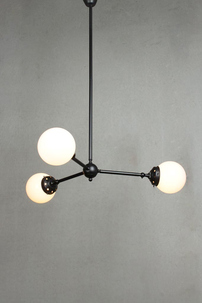 triple arm multi light pendant in black