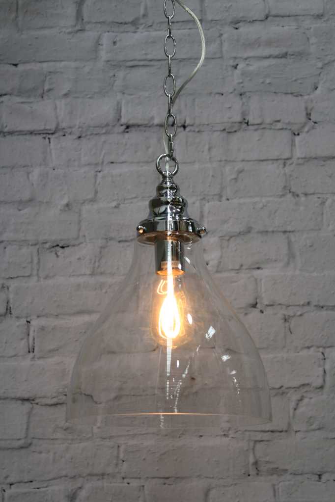 Small glass and chrome pendant light