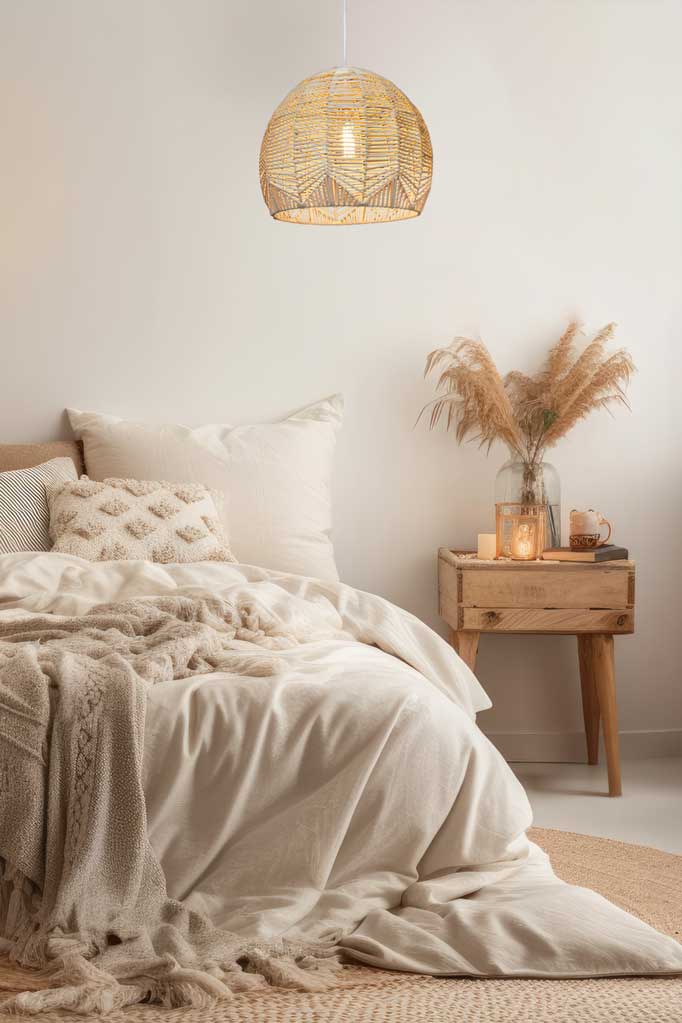 Torquay Rattan Pendant in bedroom