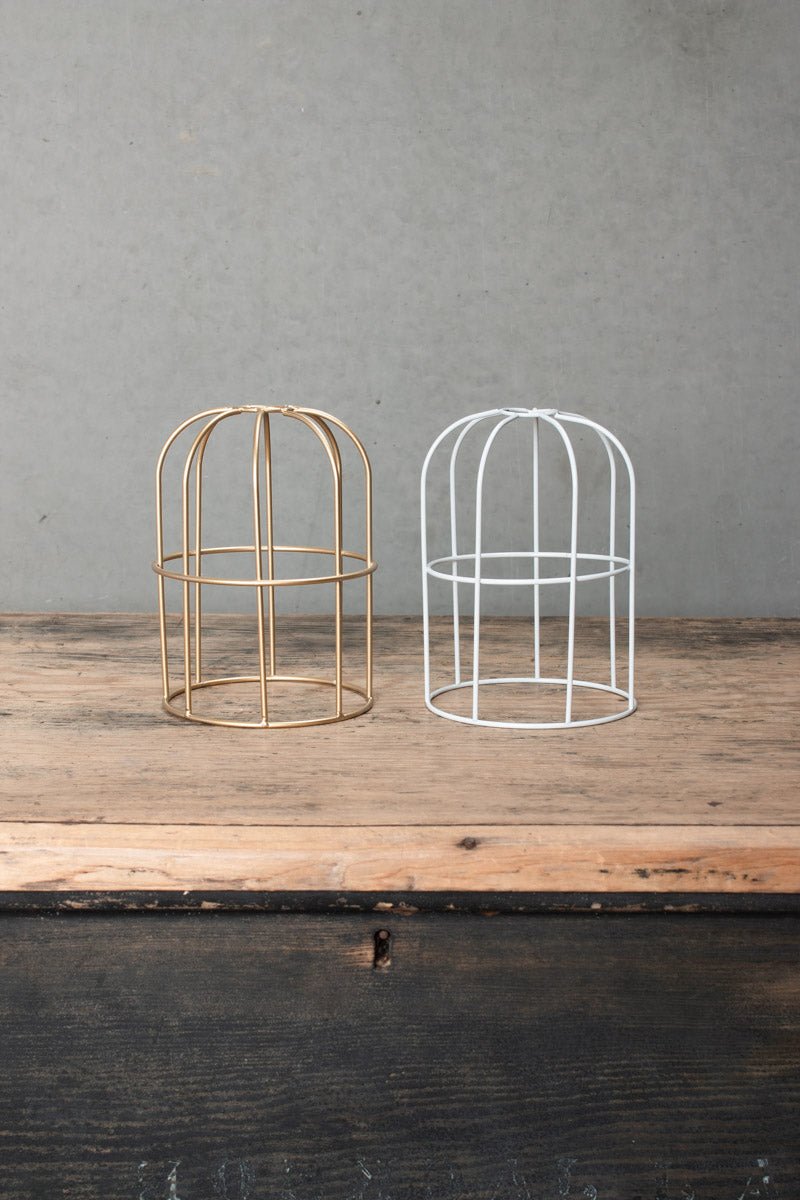 Small white and gold/brass caged shade