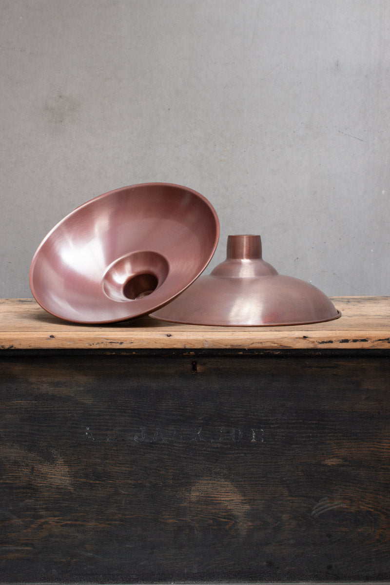 Solid Aged Copper Bullpit Shade showing outer and inner