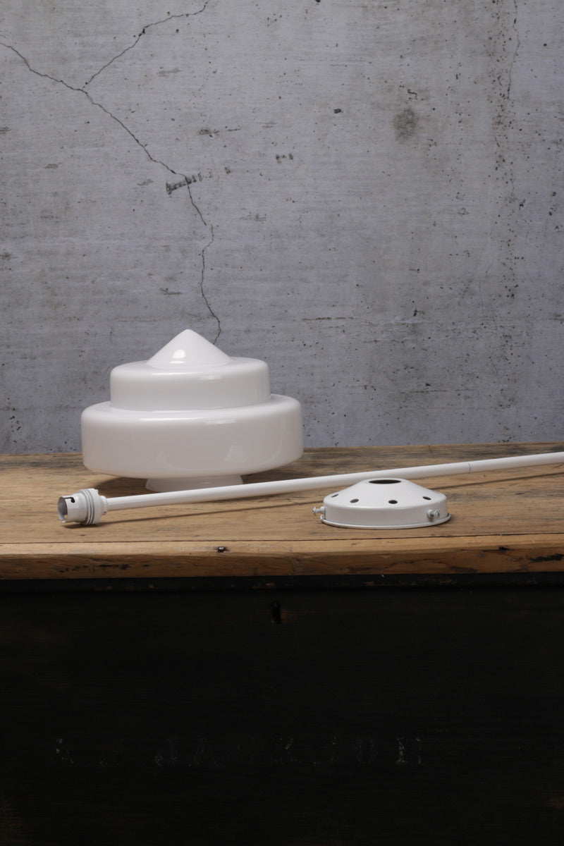 trunk shot of white small Schoolhouse Pole Pendant