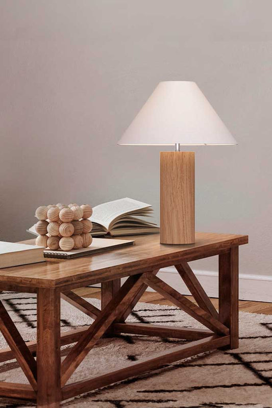 Table lamp over a coffee table in a living room