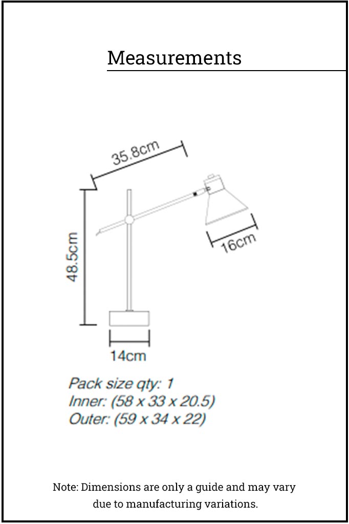 Measurements of table lamp