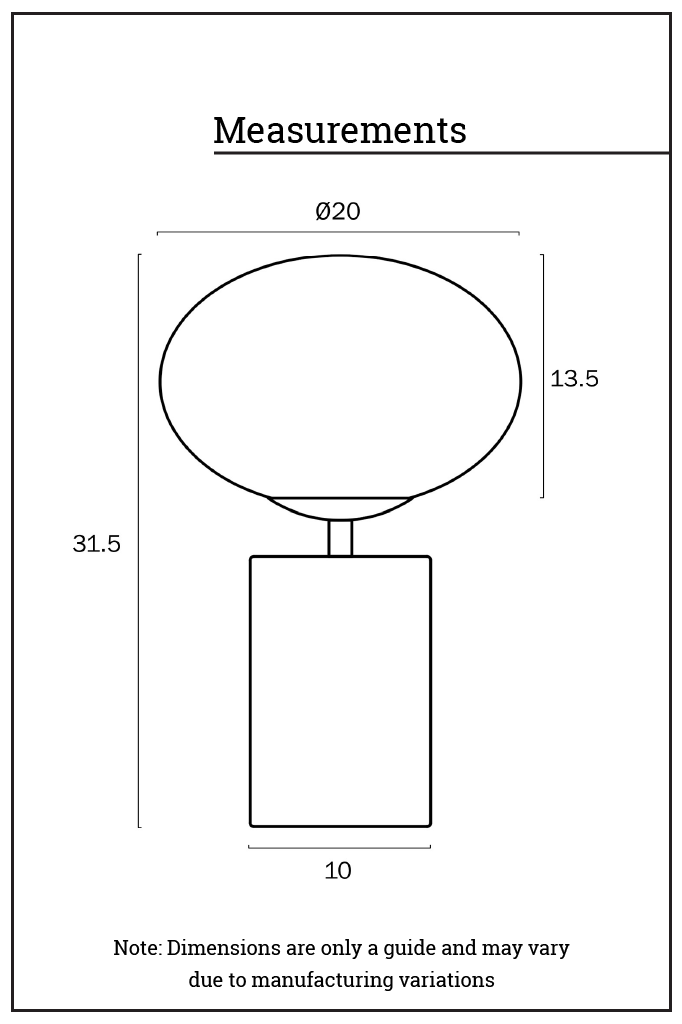 Dimension illustration of the Bogart Touch Table Lamp.