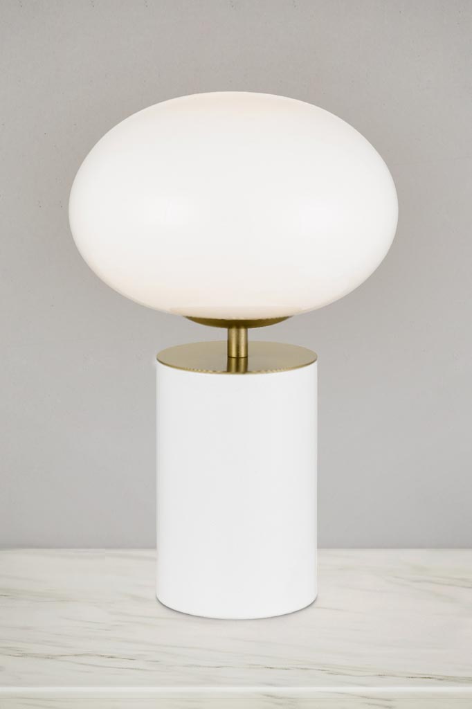 Bogart Touch Table Lamp with a white base.