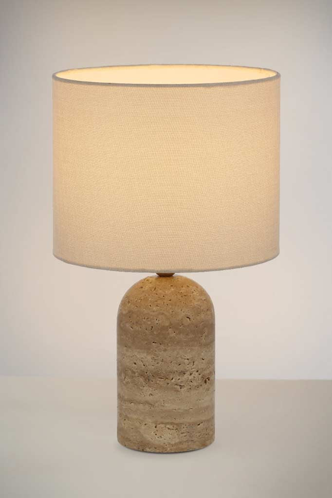 beige table lamp with natural  travertine base