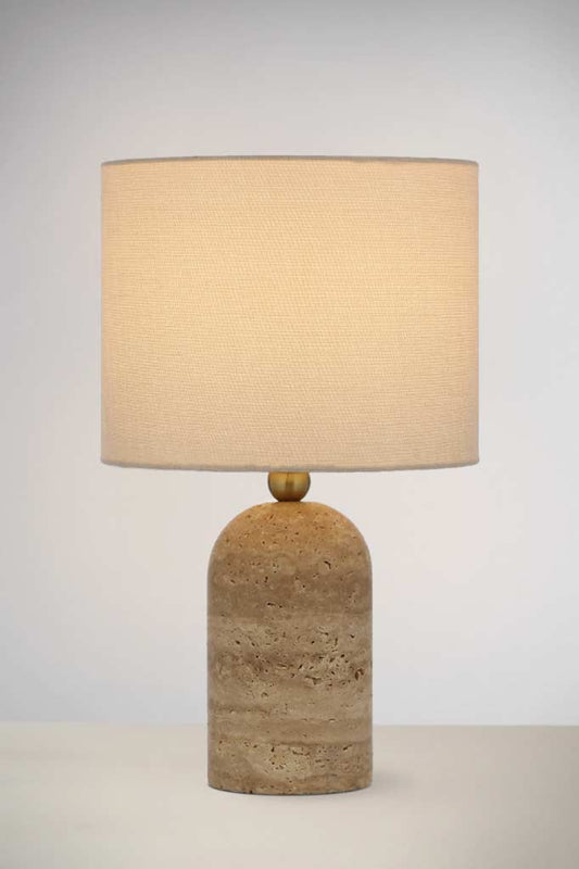 beige table lamp with travertine base