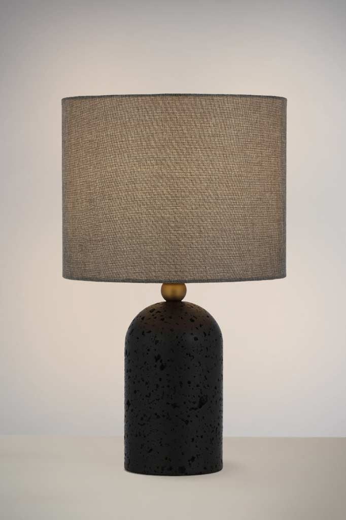 black table lamp with travertine base