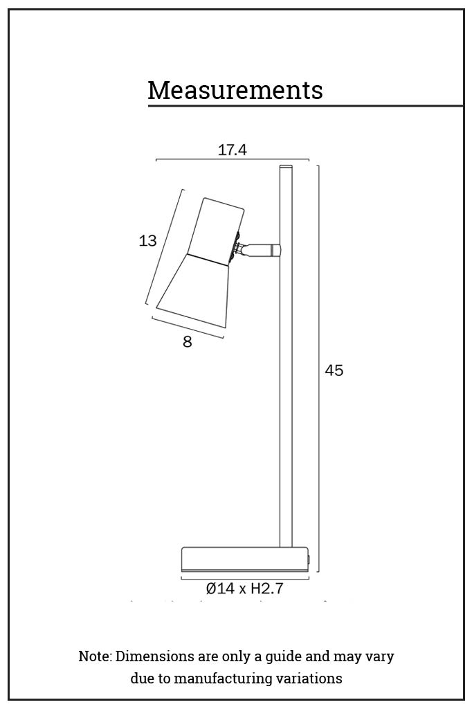 Dimension illustration of the Pannal Table Lamp.