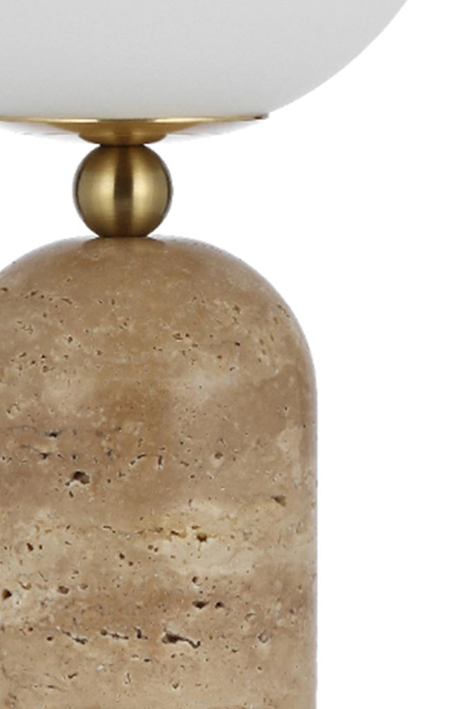 Close up of the Shorestone Glass Ball Table Lamp in beige.