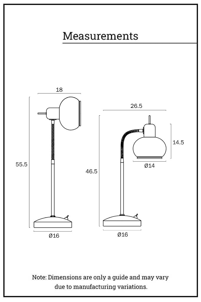 Dimension illustration of the Manhattan table lamp