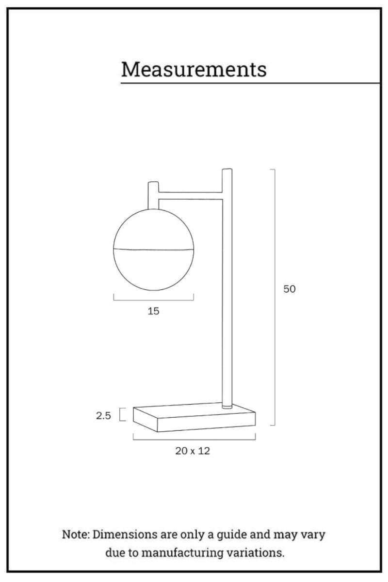 Crown sphere table lamp's dimension illustration