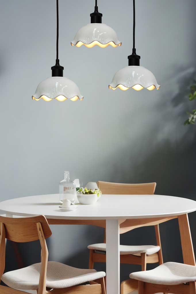 3 drop ceramic light over dining table