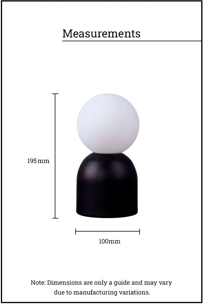 Detailed measurements of the Touch Table Lamp for reference.