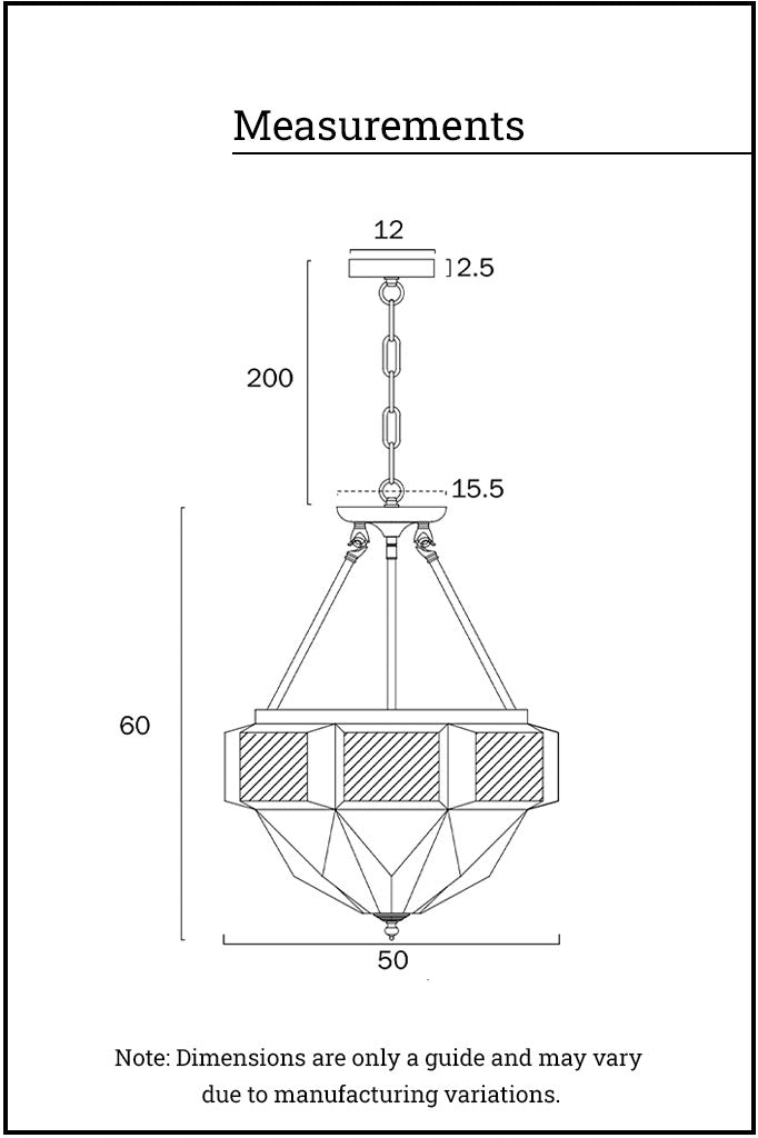 Measurements of the brass pendant light