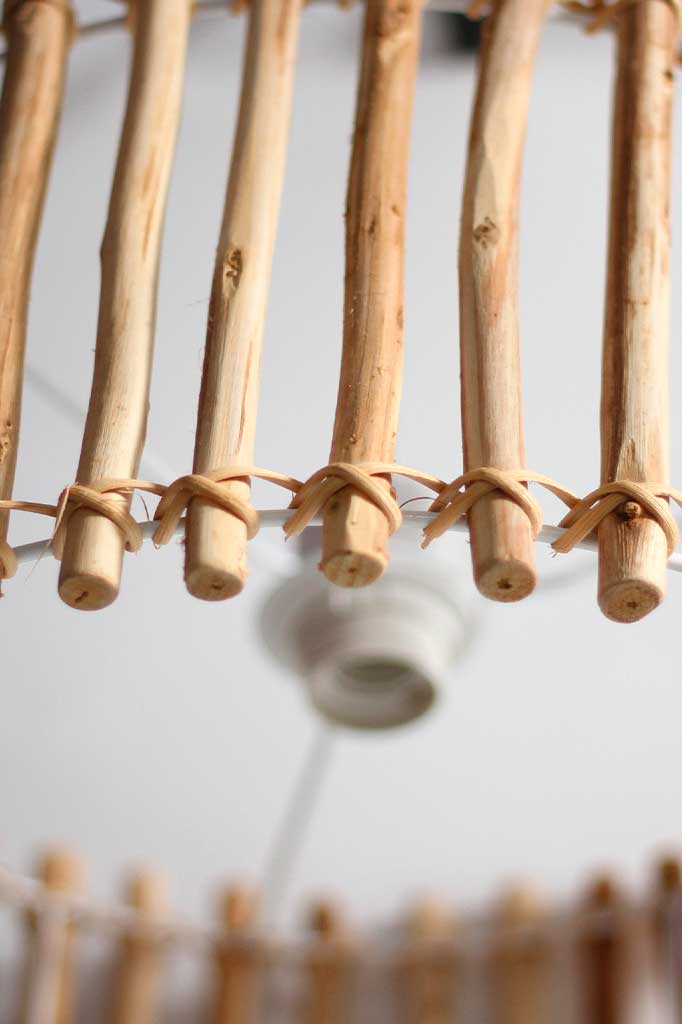 close up of the wooden pendant light 