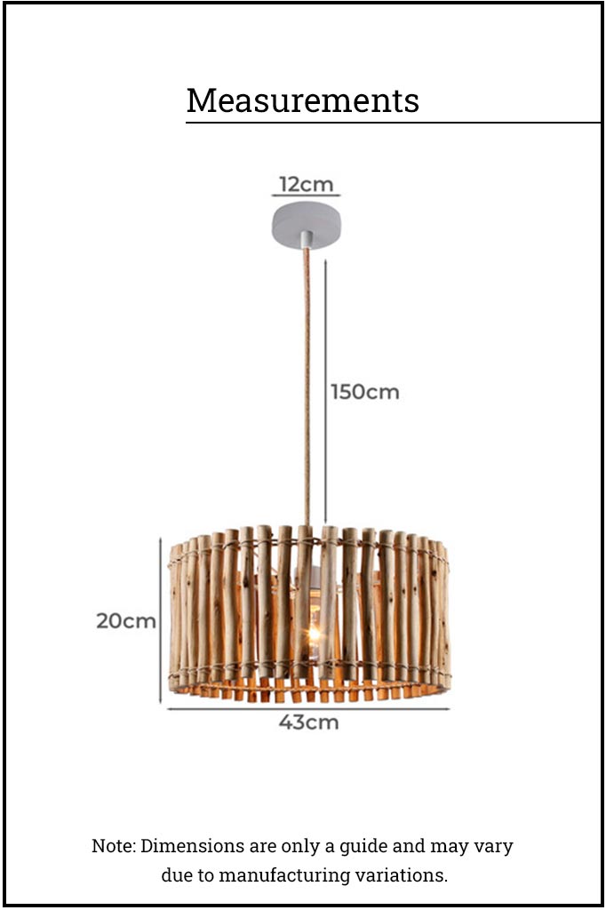 measures of the wooden pendant light