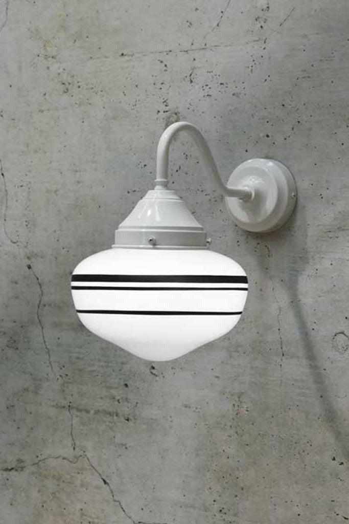 Gooseneck wall light with three stripe opal shade