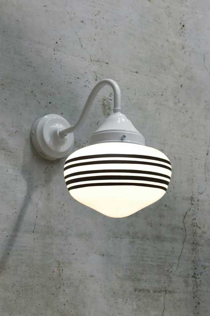 Gooseneck wall light with five stripe opal shade