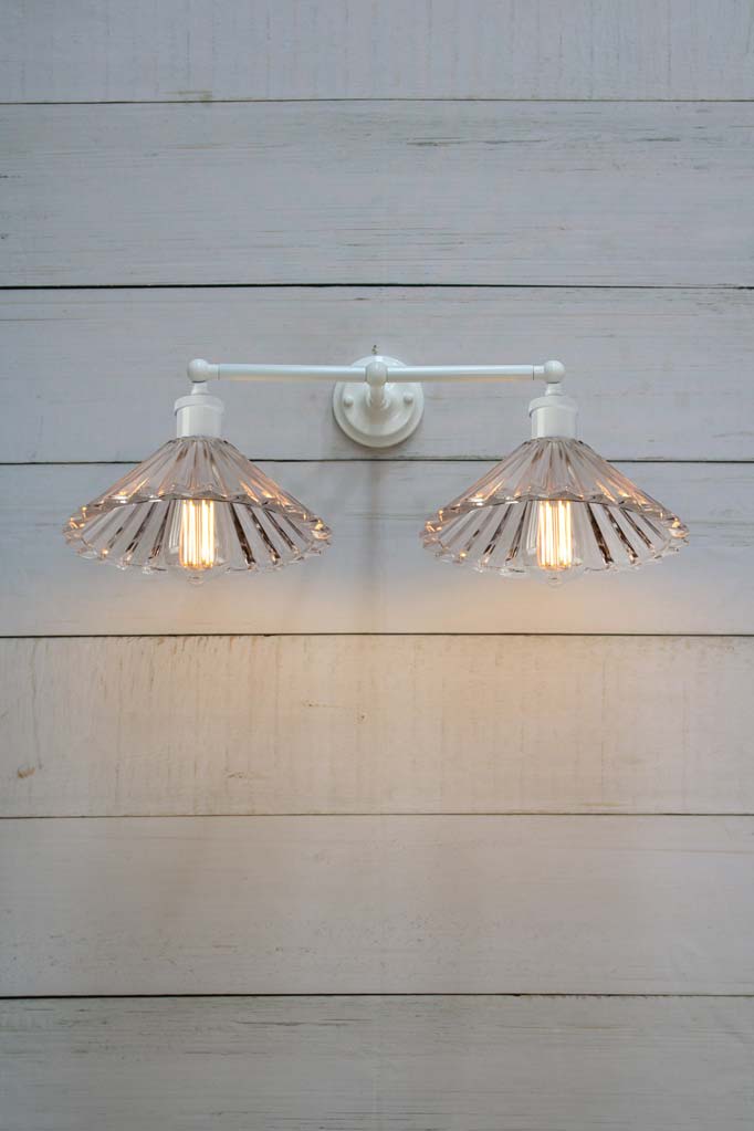 white Paris Pleated Glass Double Swivel Arm Wall Light