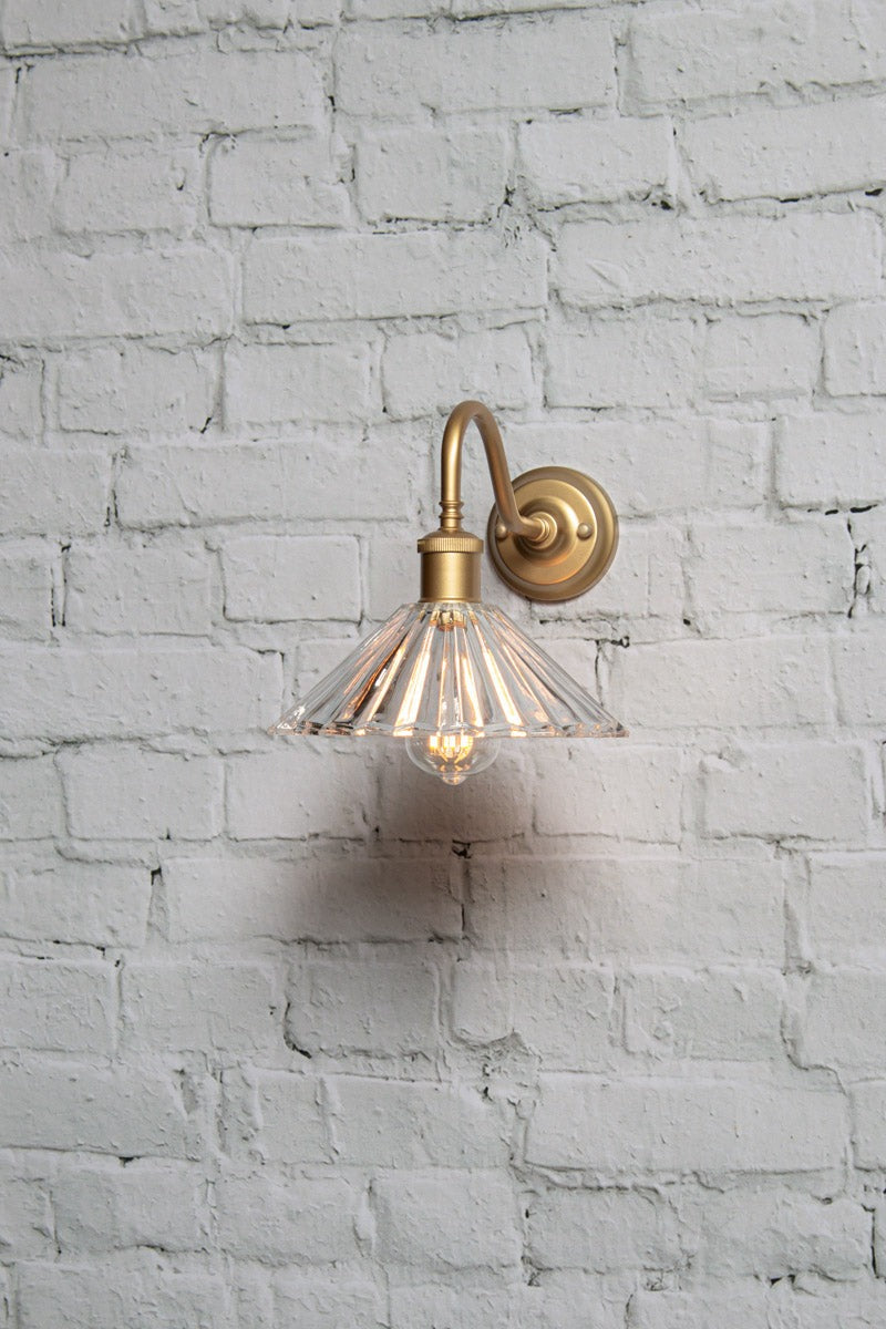 Paris Pleated Glass Gooseneck Gold brass Wall Light