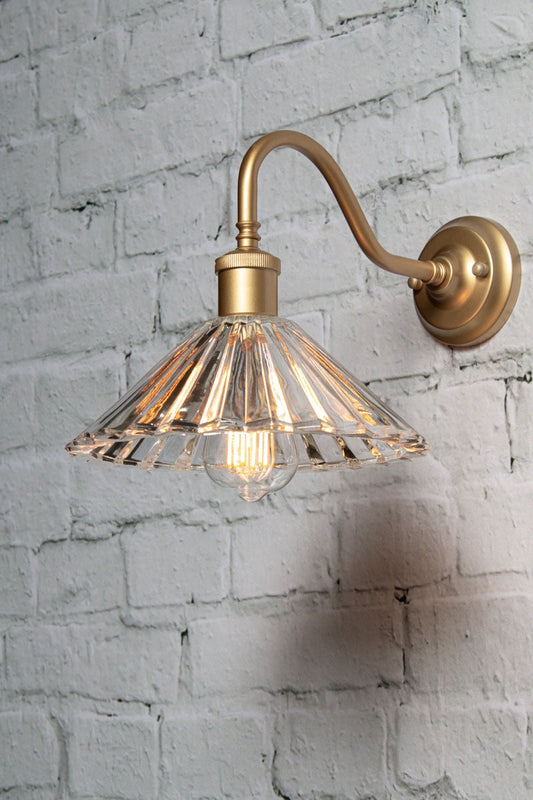 Paris Pleated Glass Gooseneck Gold Wall Light