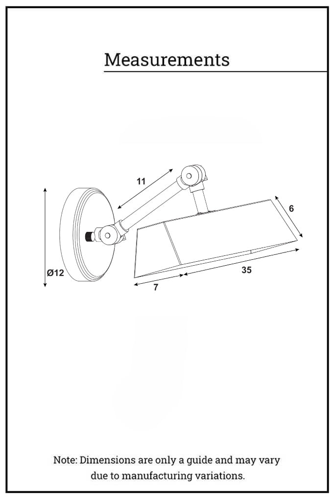 Dimension illustration of the picture light