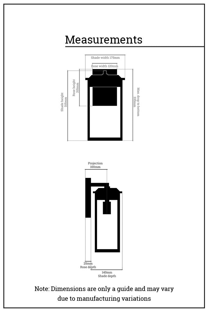 Barrowgate Exterior Wall Lantern dimension illustration.