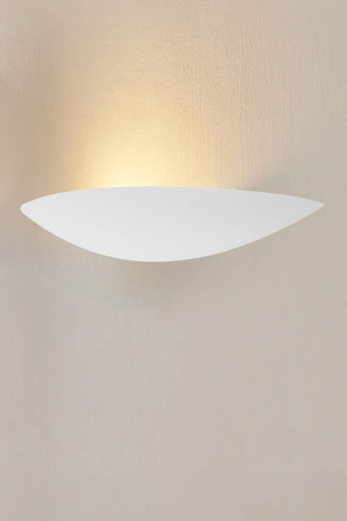 Shallow half dish shaped plaster wall light. 