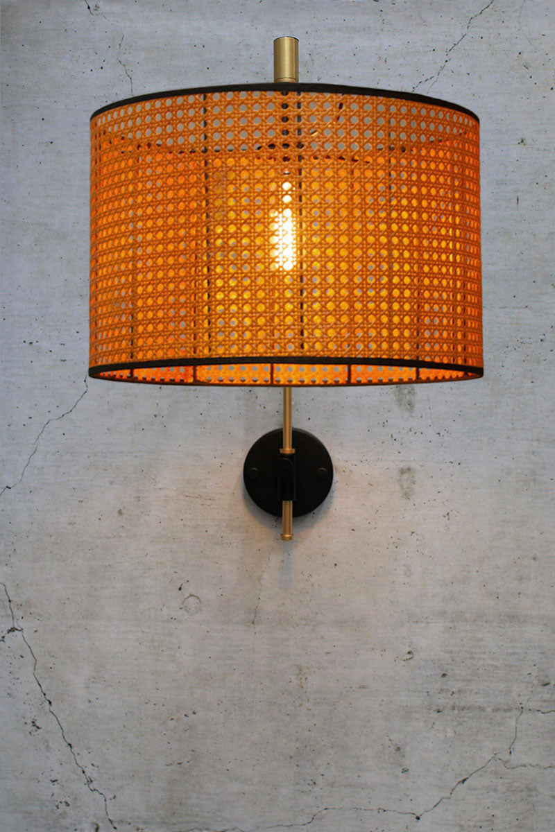 Moselle Rattan Wing Arm Wall Light in gold brass