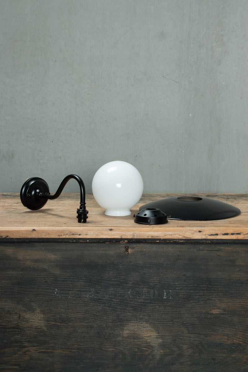 Kentucky Glass Wall Light black arm and opal shade