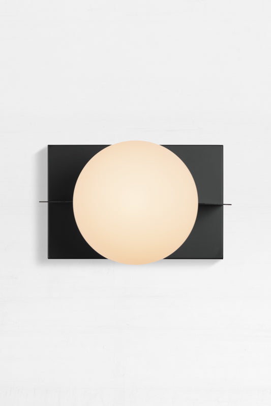 black slimline wall sconce with opal shade