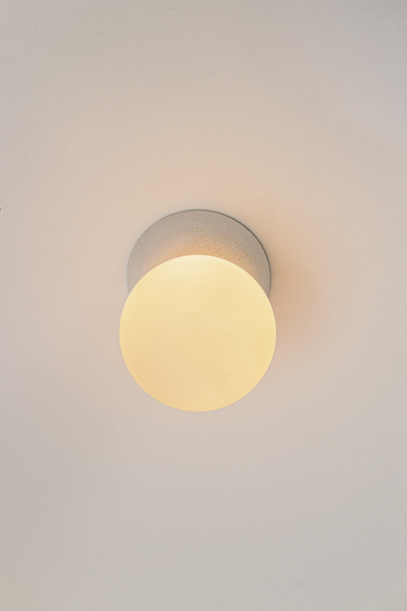 Brooklyn Concrete Orb Ceiling Light has opal glass