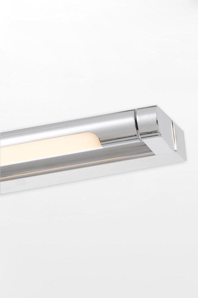 Close up of the Medium chrome vanity LED wall light