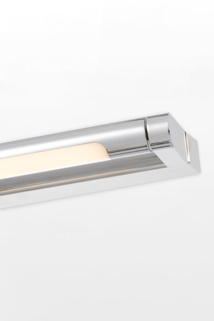 Close up of the small chrome vanity LED wall light