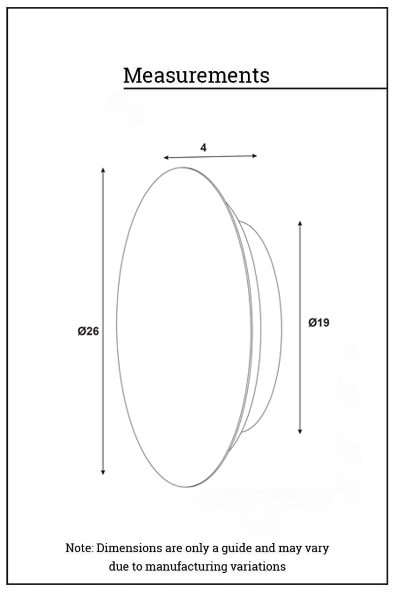 Dimension illustration for large round back lit LED wall light. 