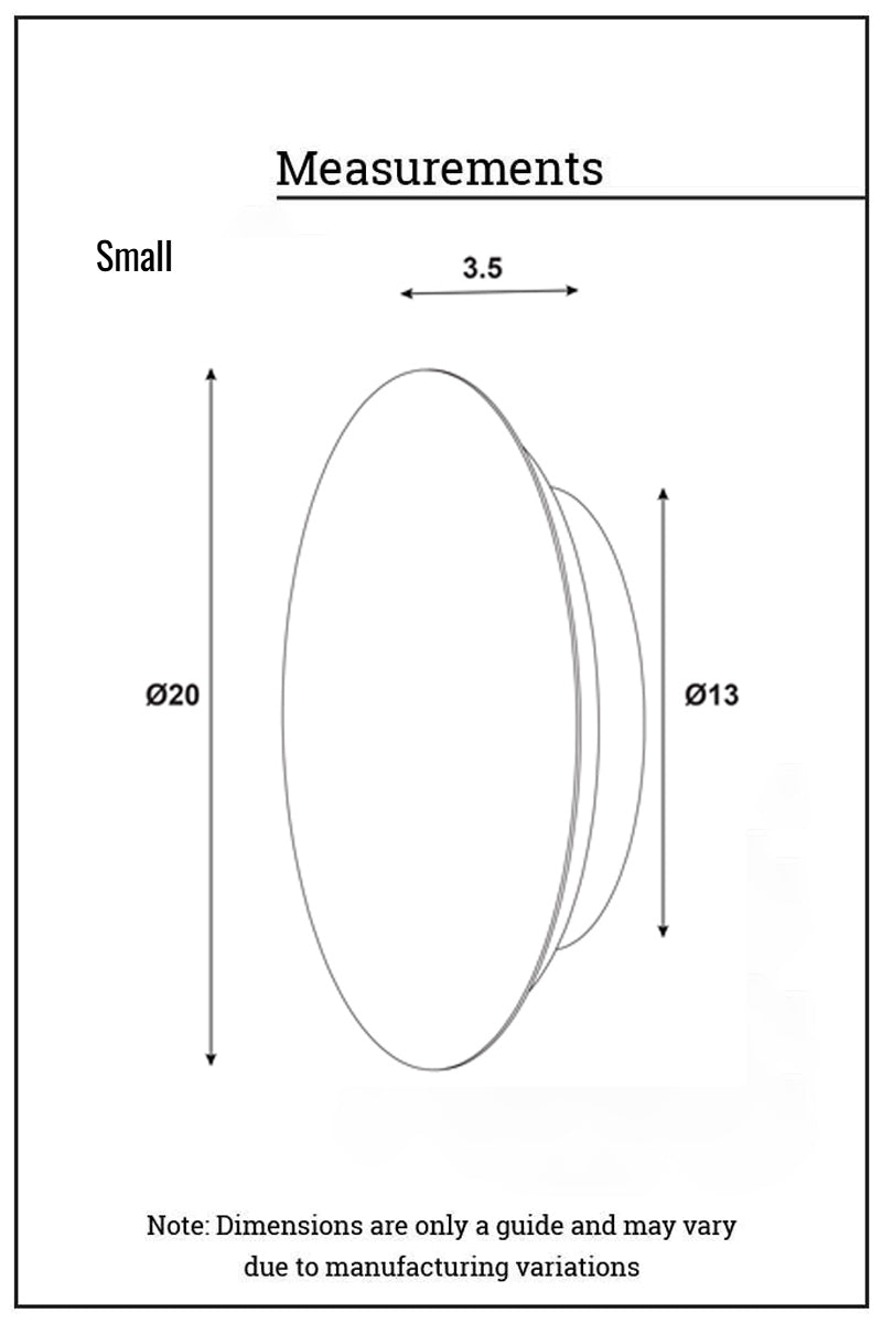 Dimension illustration for small round back lit LED wall light. 