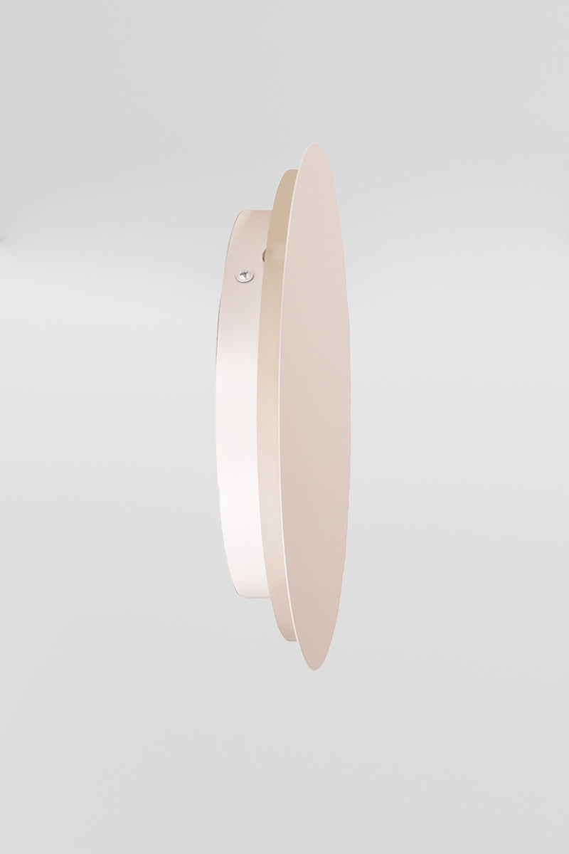 Side view of the Large white circular back-lit LED wall light. 