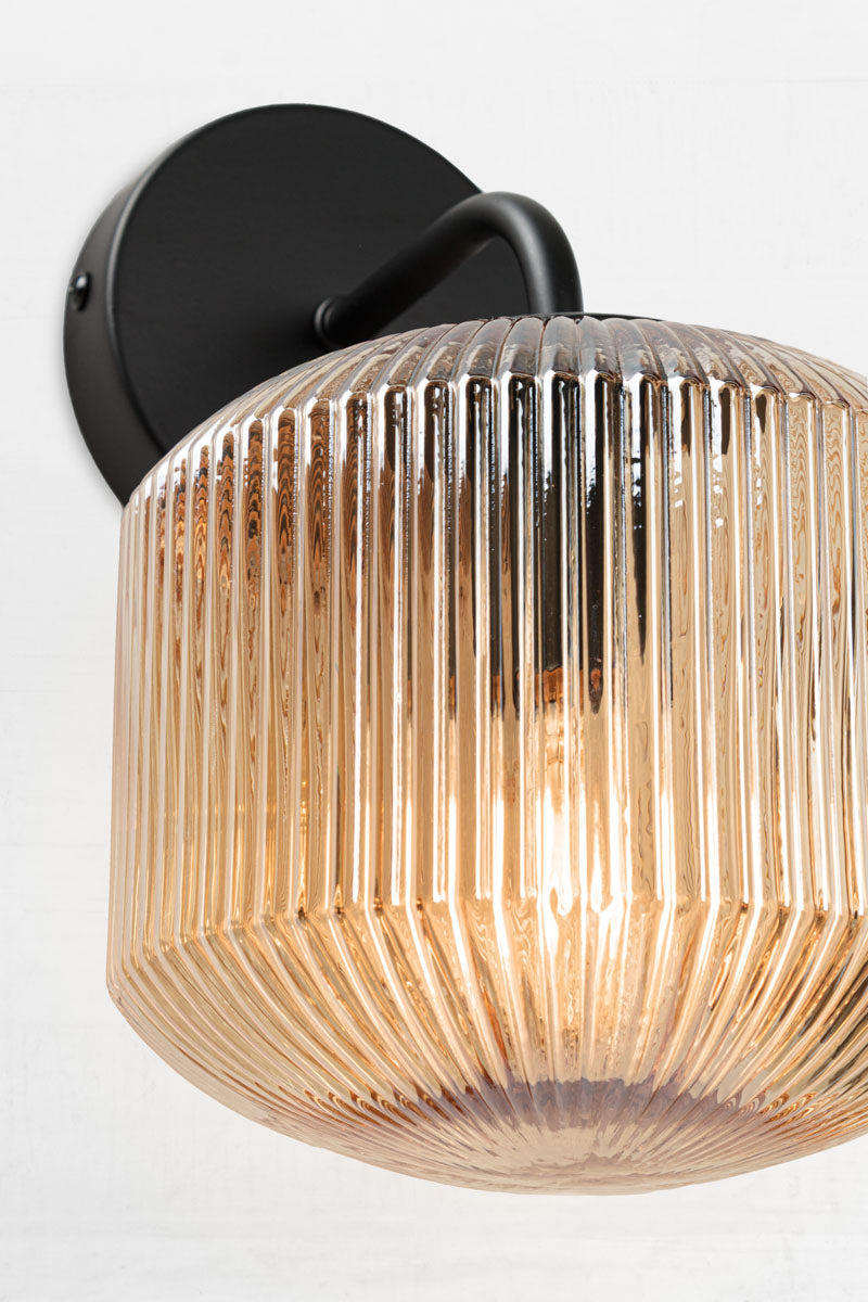 Steller Reeded Glass Wall Light amber