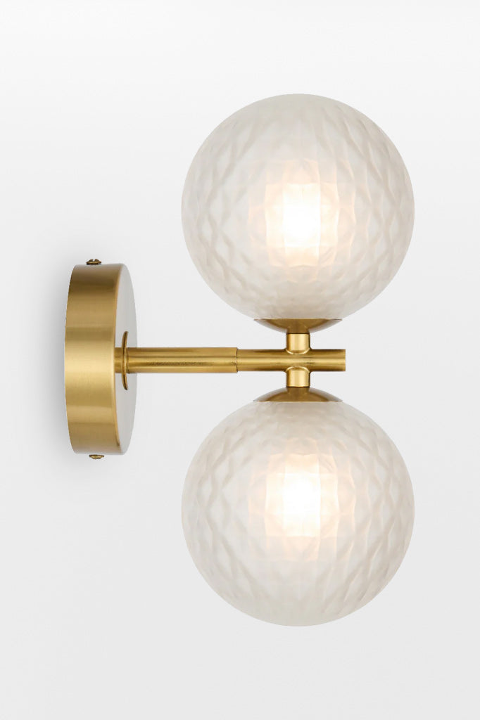 Gold double up/down lampholder wall light with Opal tear finish. 