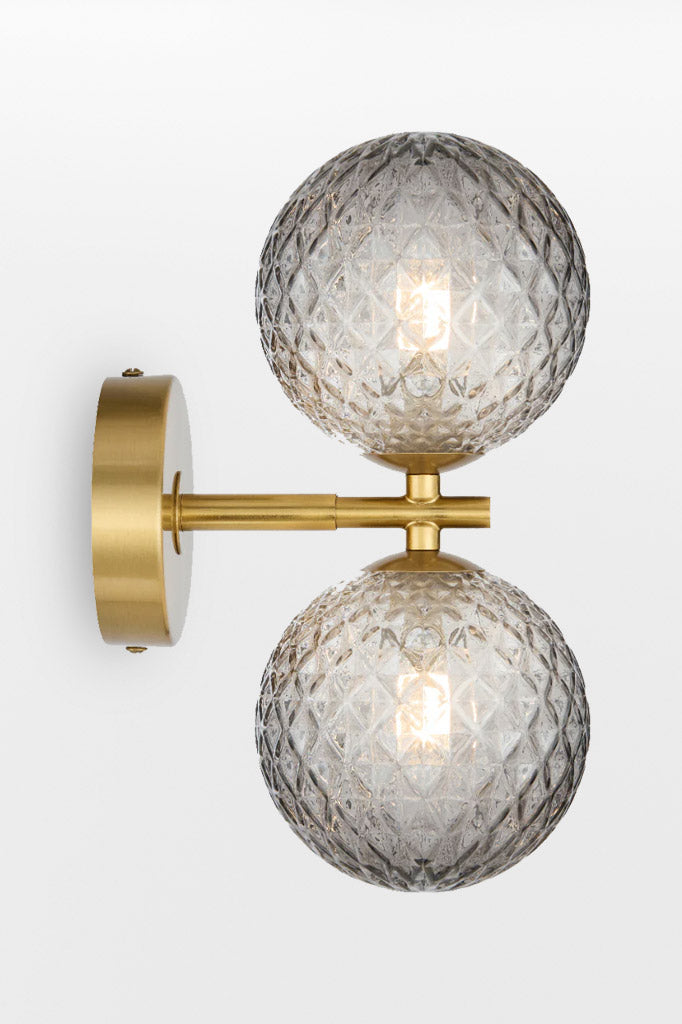 Gold double up/down lampholder wall light with Smoke tear finish. 