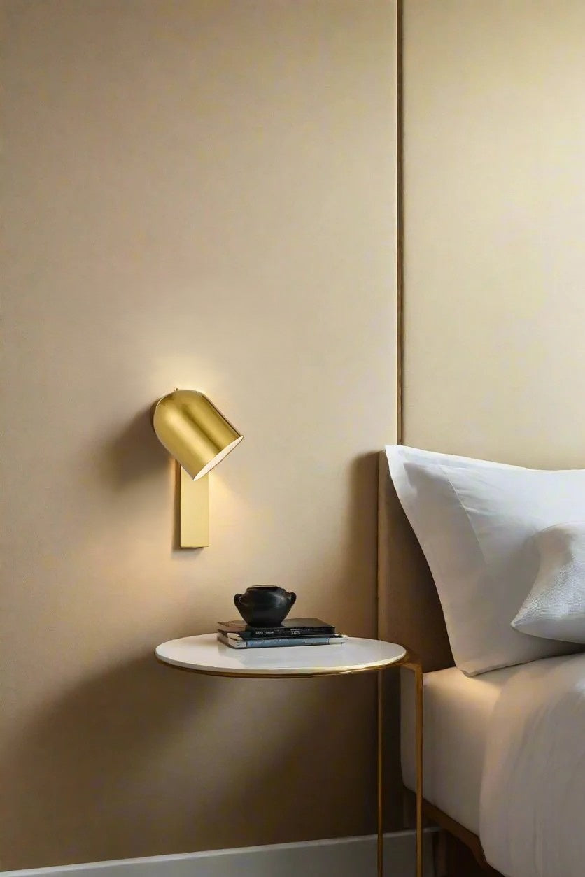 Antique gold touch wall light with swival shade, install as a bedside light. 