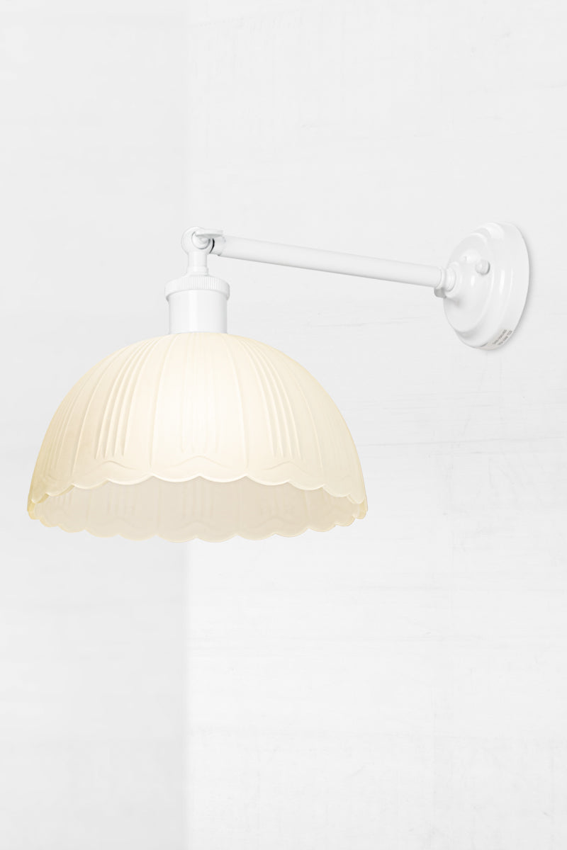 whitle long arm with dome frost glass shade and scalloped edging