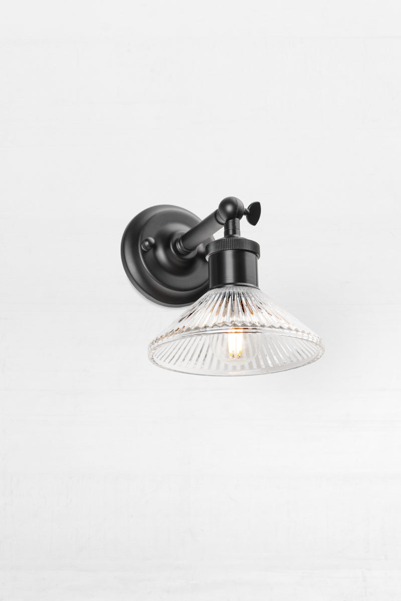 Florence Pleated Glass Swivel Arm Wall Light on black sconce