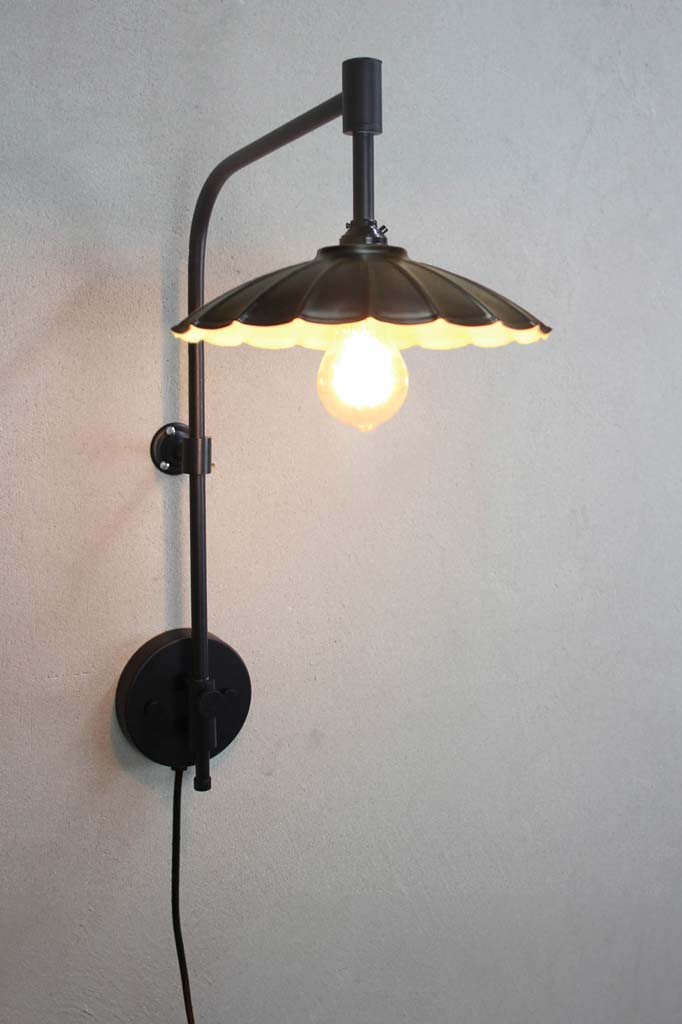 Umbrella wing arm with wall plug and small black shade and black arm