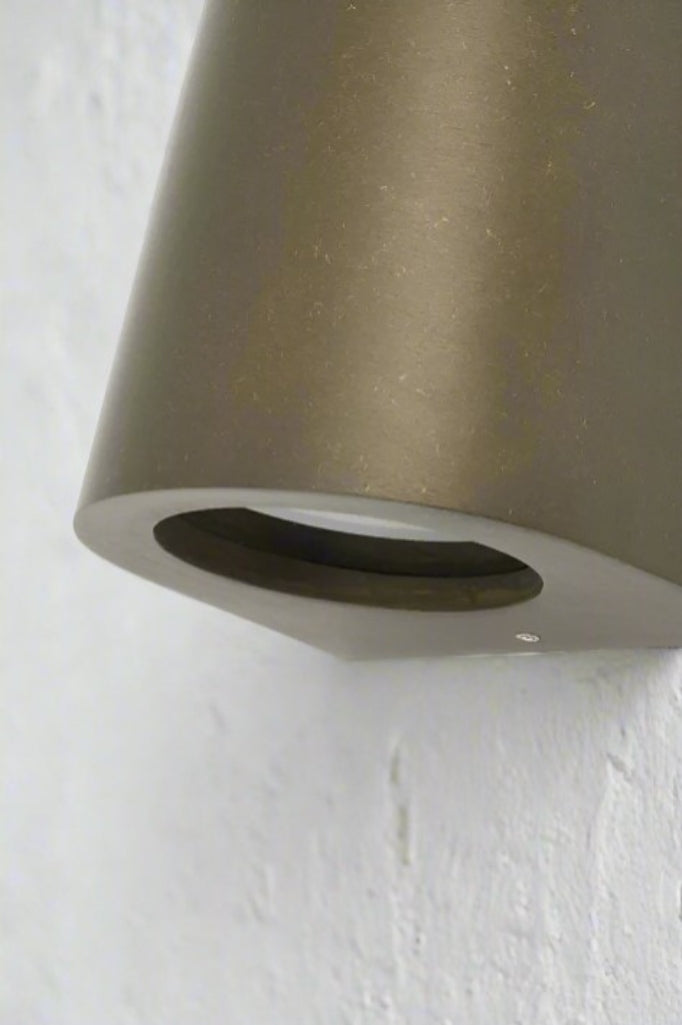 Close up of the Aged Brass outdoor wall light. 